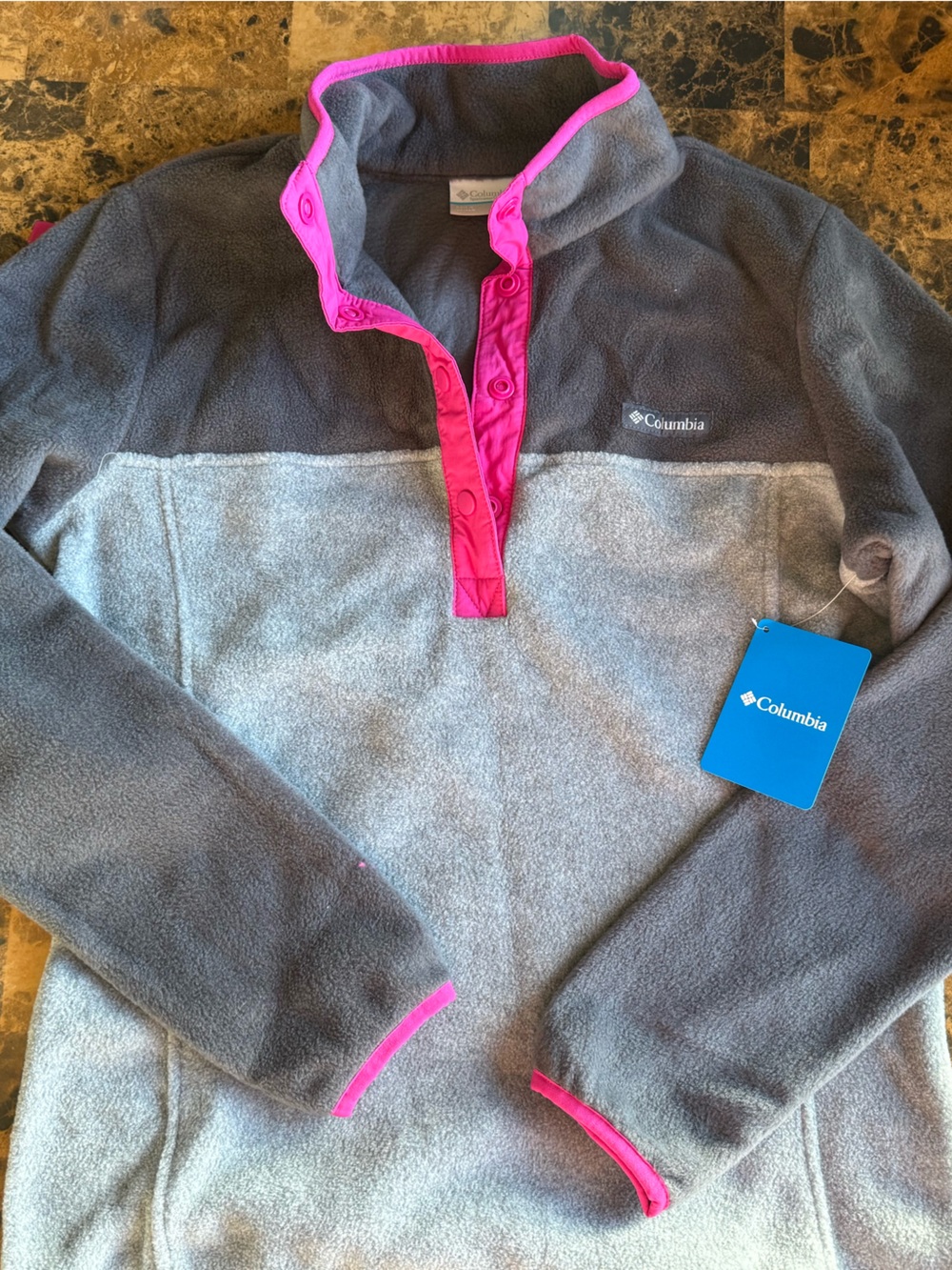 Columbia pink trim snap button fleece jacket